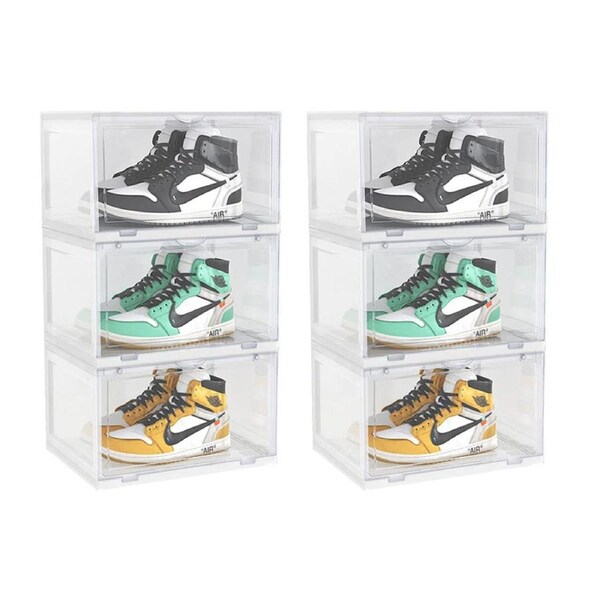 SOGA 2X 3 Tier Transparent Portable Shoe Organiser Sneaker Footwear Folding Plastic Bin Stackable Storage Box with Magnetic Door