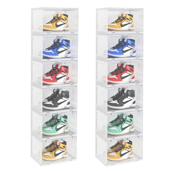 SOGA 2X 6 Tier Transparent Portable Shoe Organiser Sneaker Footwear Folding Plastic Bin Stackable Storage Box with Magnetic Door