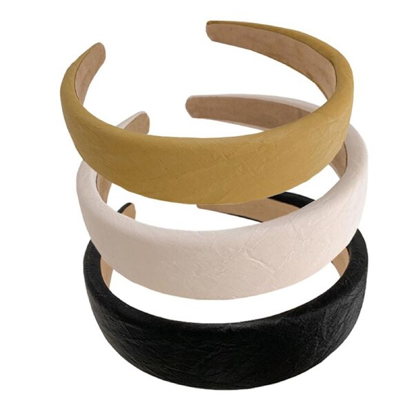 Nevenka 3Pcs Leather Headband Fashion Thick Hair Bands for Women-C
