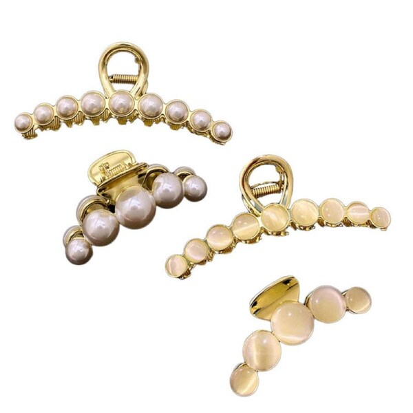 Nevenka 4 Pack Pearl Hair Claw Strong Hold Hair Jaw Clips for Women Girls