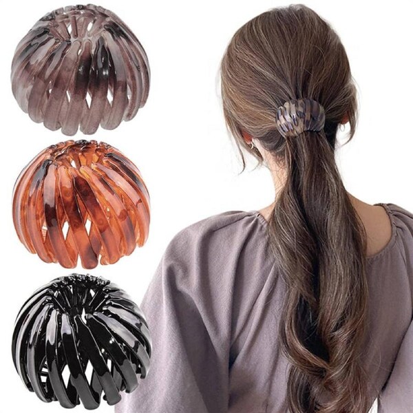 Nevenka 3 Pcs Lazy Birds Nest Plate Hairpin Expandable Ponytail Holder for Women-A