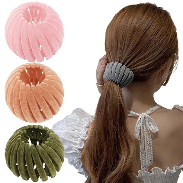 Nevenka 3 Pcs Lazy Birds Nest Plate Hairpin Expandable Ponytail Holder for Women-C