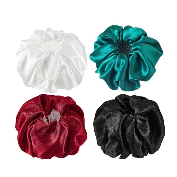 Nevenka 4 Pcs Satin Birds Nest Hair Clips Expandable Ponytail Holder for Women