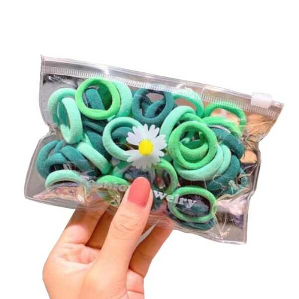 Nevenka 30Pcs Elastics Hair Ties Candy Color Seamless Girls Hairbands-Green