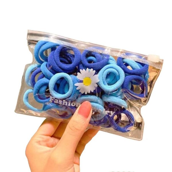 Nevenka 30Pcs Elastics Hair Ties Candy Color Seamless Girls Hairbands-Blue