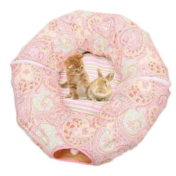 Nevenka Cat Tunnel Soft Bed with Central Mat Foldable Toy-Pink