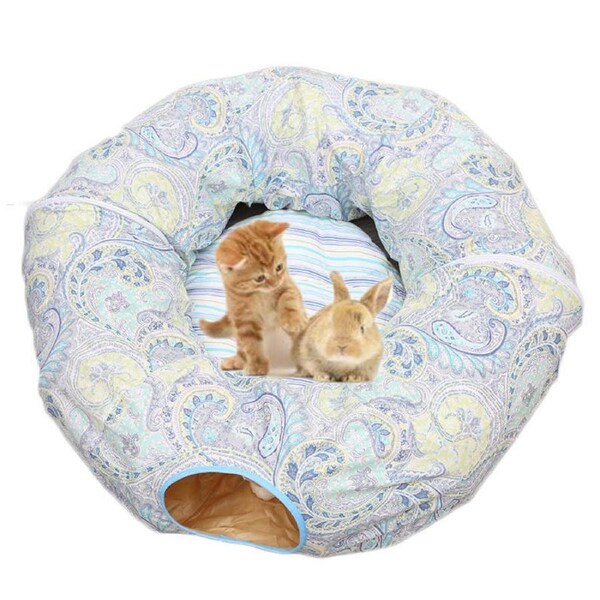Nevenka Cat Tunnel Soft Bed with Central Mat Foldable Toy-Blue