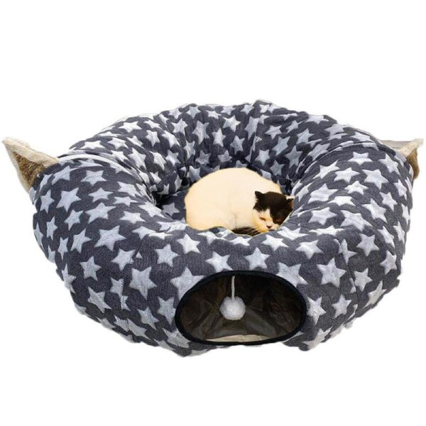 Nevenka Cat Tunnel Soft Bed with Central Mat Foldable Toy-Gray