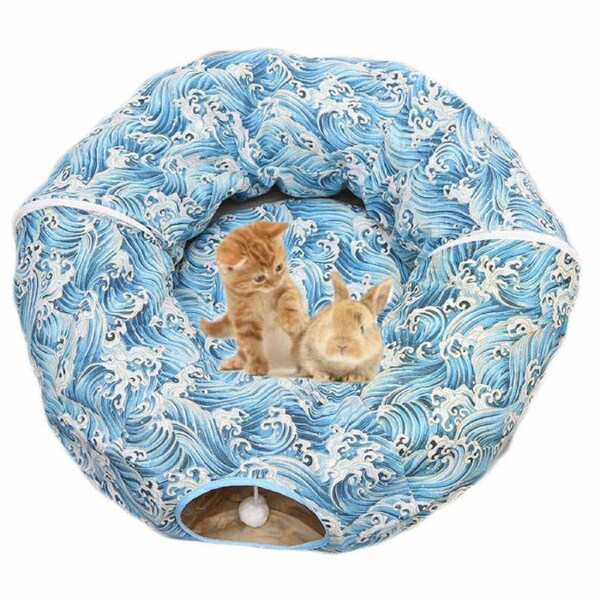 Nevenka Cat Tunnel Soft Bed with Central Mat Foldable Toy-Water Ripples