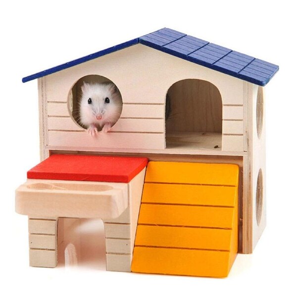 Nevenka Small Animal Hideout Two Layers Wooden House-Blue