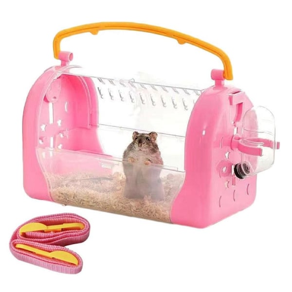 Nevenka Portable Carrier Hamster Case Cage with Strap and Water Bottle-BeltPink