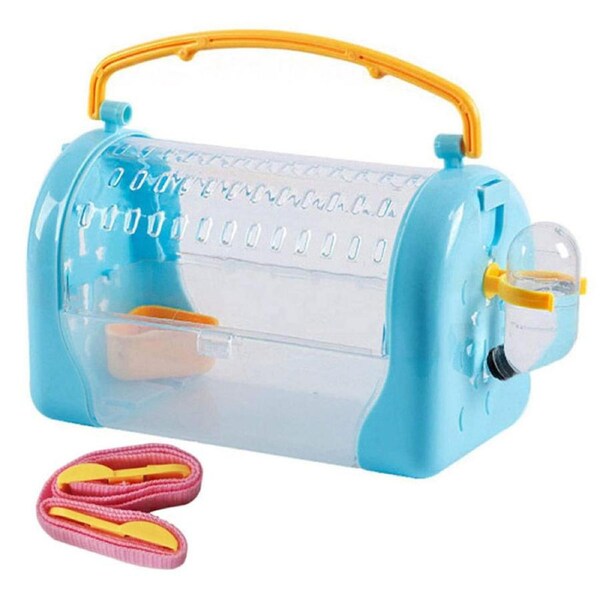 Nevenka Portable Carrier Hamster Case Cage with Strap and Water Bottle-BeltBlue