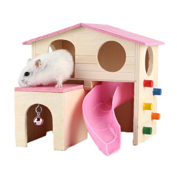 Nevenka Small Animal Wooden Hideout Hamster House with Slide-Pink
