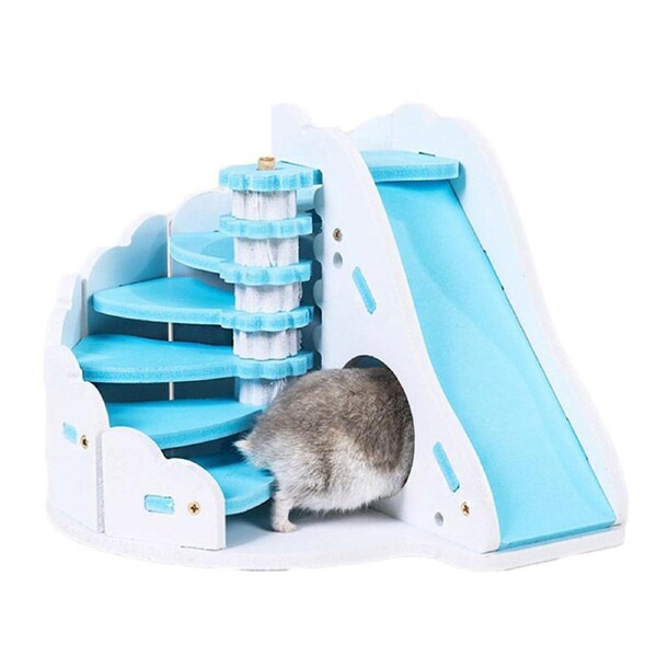 Nevenka Hamster Hideout Wooden House with Climbing Slides-Blue