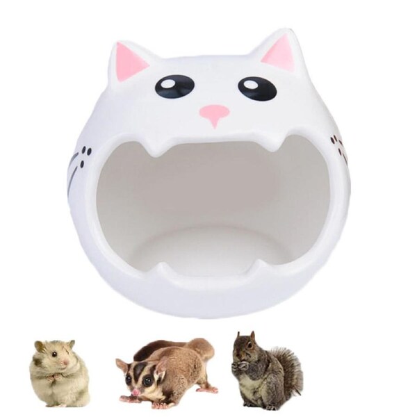 Nevenka Small Animal Ceramic House Summer Cool Hideout-WhiteCat