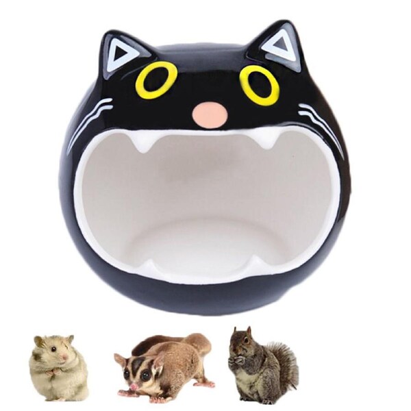 Nevenka Small Animal Ceramic House Summer Cool Hideout-BlackCat