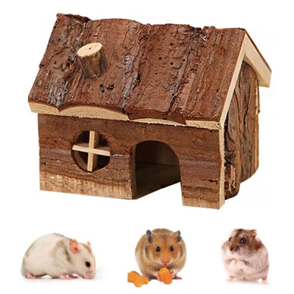 Nevenka Hamster Wooden House Small Pet Hideout with Chimney