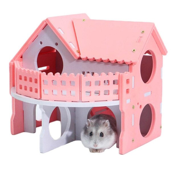 Nevenka Hamster Hideout Wooden Double-Deck House-Pink