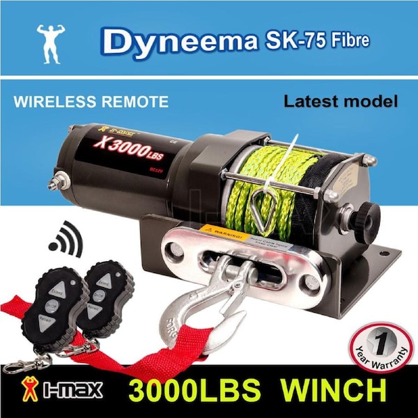 I-Max Electric Winch 12V Wireless 3000LBS / 1361KGS Synthetic Yellow Rope ATV 4WD BOAT