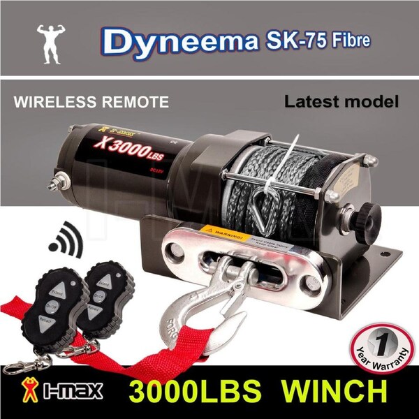 I-Max Electric Winch 12V Wireless 3000LBS / 1361KGS Synthetic Grey Rope ATV 4WD BOAT