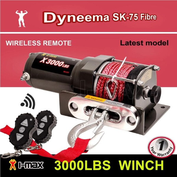 I-Max Electric Winch 12V Wireless 3000LBS / 1361KGS Synthetic Red Rope ATV 4WD BOAT