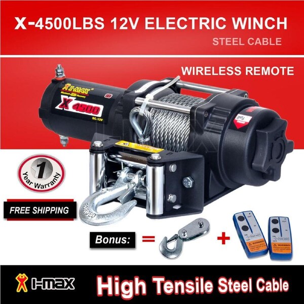 I-Max 12V Wireless 4500LBS/2041KGS Electric Winch Steel Cable ATV 4WD 4x4 Boat Truck Trailer