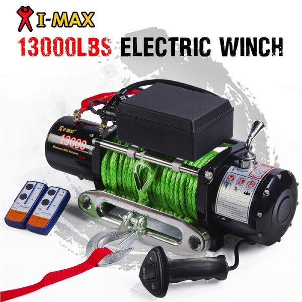 I-Max 12V 13000LBS/5897KGS Wireless Synthetic Green Rope Electric Winch 4WD ATV BOAT TRUCK