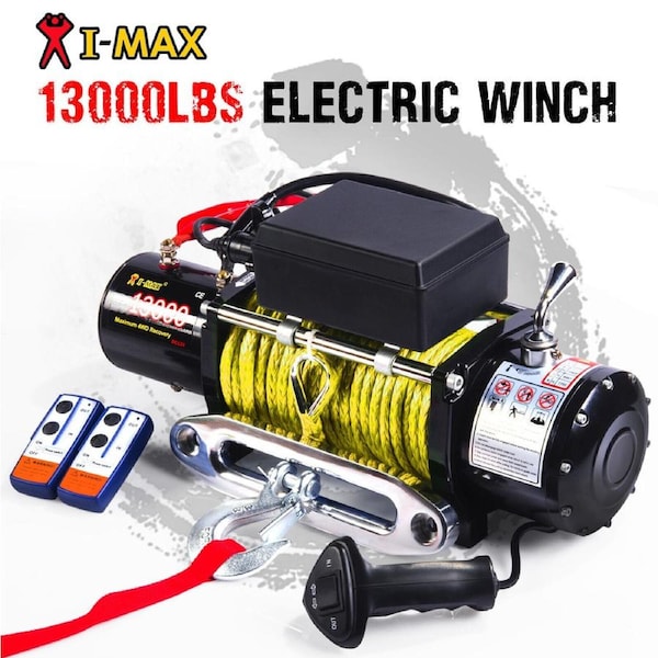 I-Max 12V 13000LBS/5897KGS Wireless Synthetic Yellow Rope Electric Winch 4WD ATV BOAT TRUCK