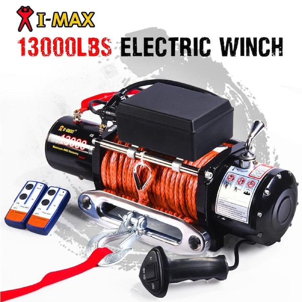I-Max 12V 13000LBS/5897KGS Wireless Synthetic Orange Rope Electric Winch 4WD ATV BOAT TRUCK