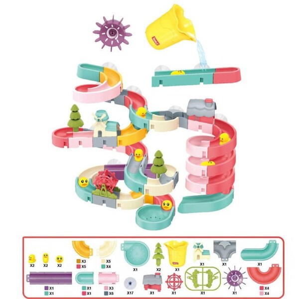 Nevenka 72Pcs Bath Toy for Kids Ages 4-8 Wall Bathtub Water Polo Slide Detachable Shower Gift