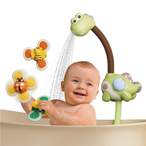 Nevenka Bath Toys with Shower Head Suction Spinner Toys Squeeze Ball for Age 3+ -Dinosaur