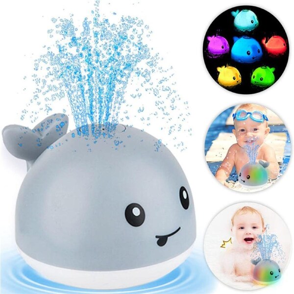Nevenka Baby Bath Toys Whale Light Up Sprinkler Bathtub Toys for Boys Girls-Gray
