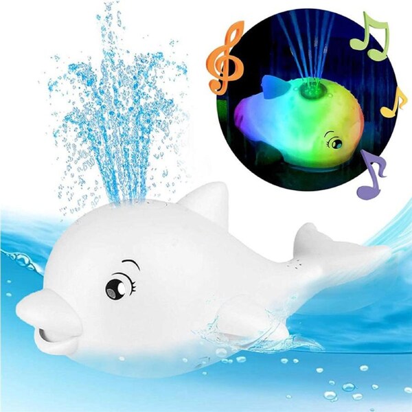 Nevenka 2 in 1 Dolphin Bath Toys Automatic Spray Water with Light Music for Boys Girls-White