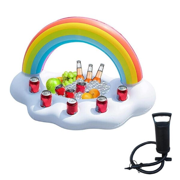 Nevenka Inflatable Rainbow Cloud Drink Holder with Portable Hand Pump Floating Pool Party Accessories