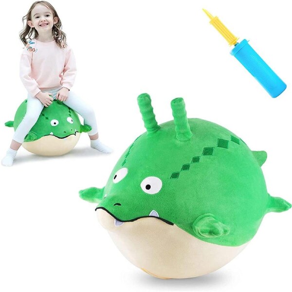 Nevenka Kids Plush Ride Bouncing Toys Inflatable Gator Hopper Ball with Handle