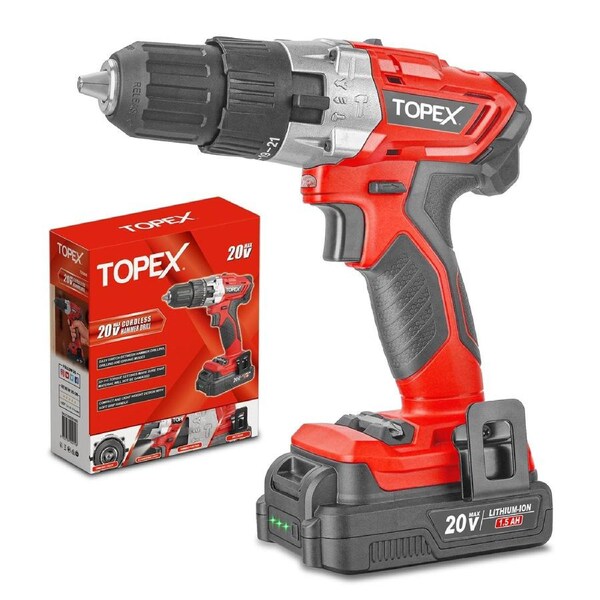 TOPEX 20V Lithium-Ion Cordless Drill Driver Impact Hammer drill w/ Battery Charger