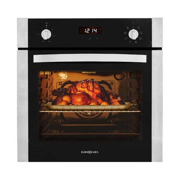 EuroChef 60cm Stainless Built-in 70L Grill 8 Function Fan Forced Electric Wall Oven