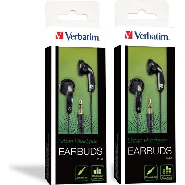 2x Verbatim Earbuds Stereo In Ear Headphones Head Set w/3.5mm Audio Jack Black