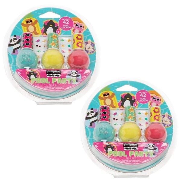 2x 3pc BYS Mini Me Kids Colour Enamel Nail Polish & Sticker Kit Pool Party 3y+