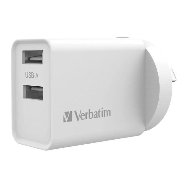 Verbatim USB AU/NZ Plug Wall Phone Charger/Charging Brick Dual/2 Port 2.4Amp