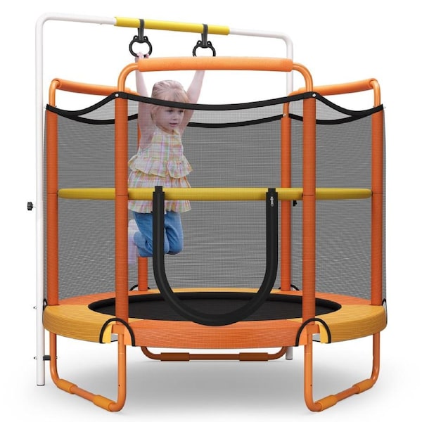 Costway 3-in-1 5FT Trampoline Adjustable Horizontal Bar/Handle Rings Jumping Fun Birthday Gift Orange