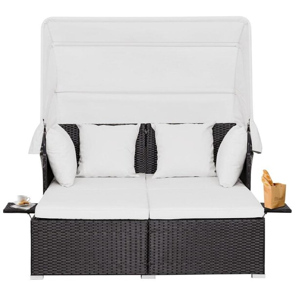 Costway Outdoor Rattan Daybed Sunbed Wicker Furniture Retractable Canopy Patio Sofa Set