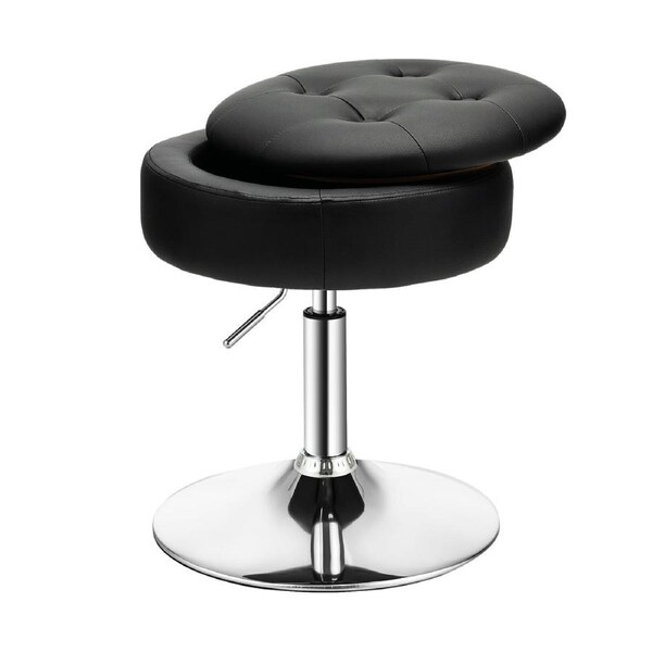 Giantex 360° Swivel Vanity Stool w/Flipped Lid PU Leather Makeup Storage Chair Round Storage Ottoman for Living Room Bedroom Black