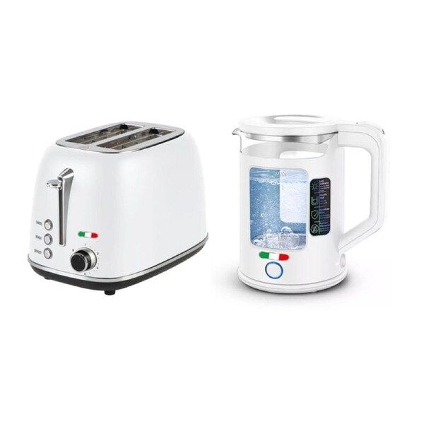 Vintage Electric 1.7L Glass Kettle and 2 Slice Toaster Combo Stainless Steel White