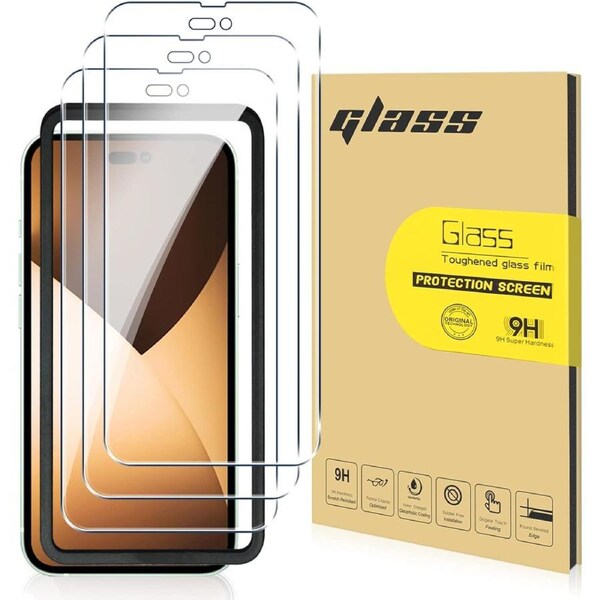 [3in1] Full Coverage Screen Protector for iPhone 14 6.1-Inch Tempered Glass Film with Easy Installation Tool Case-Friendly HD Clear, 3-Pack