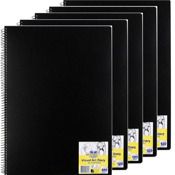 Spirax P703 Visual Art Diary A3 120 Page Black Cover 120 Page Spiral 5 Pack