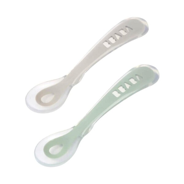 Beaba 2nd Stage Silicone Spoons 2 Pack - Velvet Grey/Sage Green