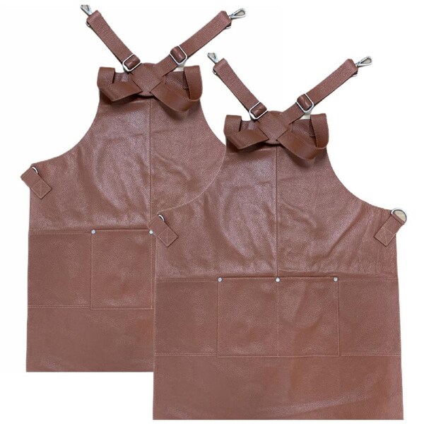 2x BUFFALO LEATHER APRON Cooking Chef Hairdresser Waterproof Durable - Tan