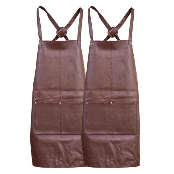 2x Pierre Cardin Professional Leather Apron Butcher Woodwork Barber Chef - Brown