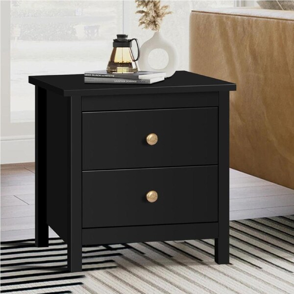 ALFORDSON 2 Drawers Bedside Table Hamza Nightstand (Black)